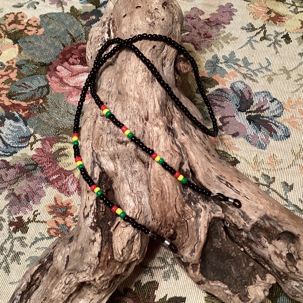 Handcrafted Rasta Beaded Eyeglass Chain 26”